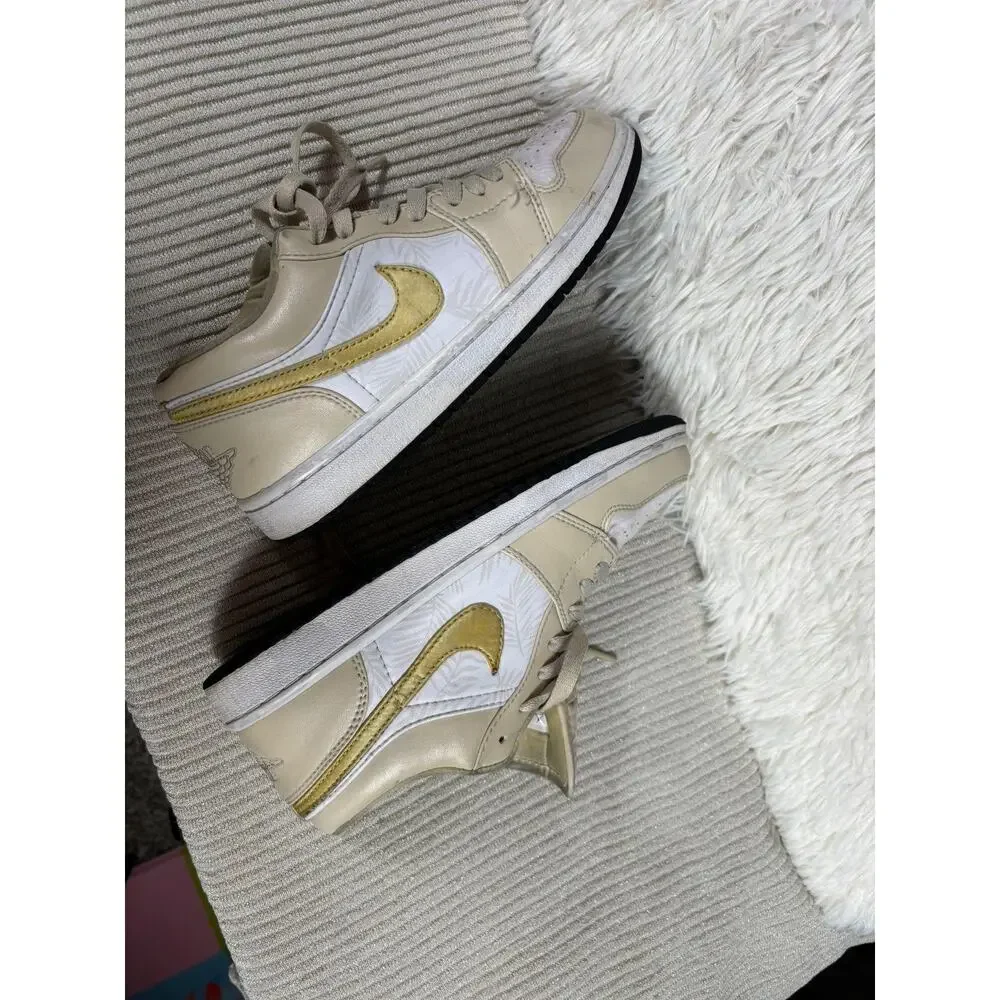 Nike Air Jordan 1 Retro Palm Tree Shoes Men 7 Beige White Gold Swoosh CK3022-107